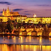 Prague Castle And St Vitus Cathedral At Night Poster