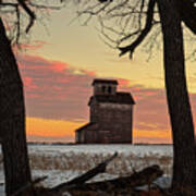 Prairie Sentinel - Lone Abandoned Grain Elevator In Nd Prairie Winter Scene Poster
