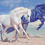 Prancing Horses - Blue Poster