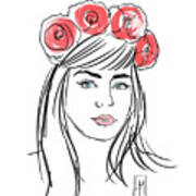 Pretty Girl With Roses In Her Hair Poster
