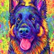 Psychedelic Rainbow German Shepherd Dog Poster