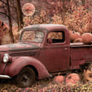 Pumpkin Farmhouse Truck On Halloween Poster