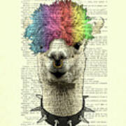Punk Rock Style Alpaca Book Page Art Poster