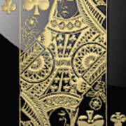 Queen Of Clubs In Gold On Black Poster