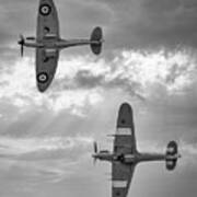 Raf Spitfire And Hurricane, World War 2 Fighter Aircraft Black And White Poster
