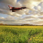 Raf Typhoon Eurofighter Jet Flying Over Rapeseed Crops Poster