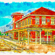 Railway Museum Of San Angelo, Texas - Pen Sketch And Watercolor Poster