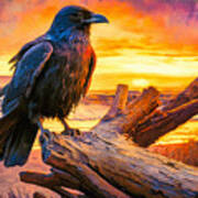 Raven On Driftwood Poster