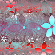 Red Blue Flowers In Lace Poster