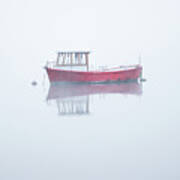 Red Boat In The Mist, Coniston Water Poster
