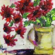 Red Flowers In A Yellow Pitcher Poster