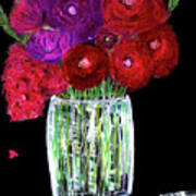 Red Roses In Crystal Vase Poster