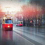 Red Trams Of Vienna Austria Poster