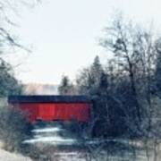 Red Wooden Bridge Poster