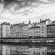 Reflections Of The Saone River Lyon France Black And White Poster