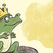 Retro Cartoon Frog Prince With Thought Bubble Poster