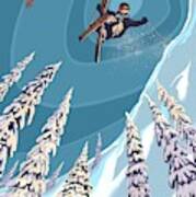 Retro Ski Jumper Heli Ski Poster