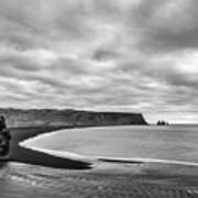 Reynisfjara Black Sand Beach In Iceland In Black And White Poster