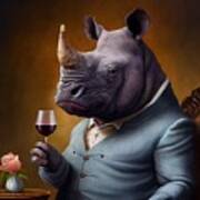 Rhinoceros Having Drink Poster