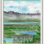 River House Window View Meditative Landscape With Calm Waters And Hills Watercolor I Poster