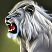 Roaring White Lion Poster
