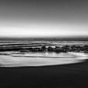 Rocky Beach At Dawn Black And White Poster
