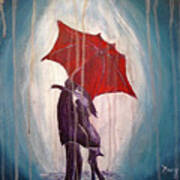 Romantic Couple Under Umbrella Poster
