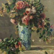 Roses And Jasmine In A Delft Vase Poster