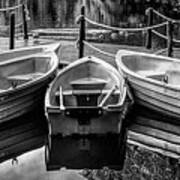 Rowboats In The Lake Panorama In Black And White Poster