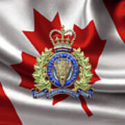Royal Canadian Mounted Police -  R C M P  Badge Over Canadian Flag Poster