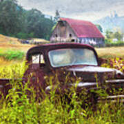 Rusty Truck Deep In The Wildflowers Painting Poster