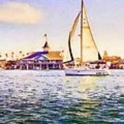 Sailboat At Newport Beach Watercolor Poster