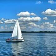 Sailing Boat Idyll With Cotton Clouds Poster