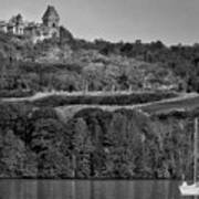 Sailing By Olana Mansion Bw Poster