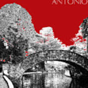 San Antonio Skyline River Walk - Dark Red Poster