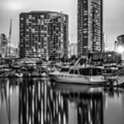 San Diego Embarcadero Marina Black And White Picture Poster