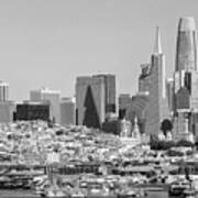 San Francisco Skyline At Golden Hour Black And White Poster