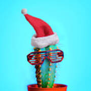 Santa Cactus. Funky Pop Art Minimal Christmas In Summer Concept. Poster