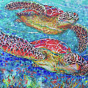 Sea Turtles On Coral Reef Ii Poster