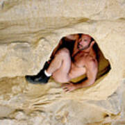 Sexy Nude Male Hiding In A Sand Cave Poster