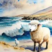 Sheep At Beach Poster