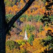 Shelburne Falls Ma Fall Foliage Steeple Through The Trees Poster