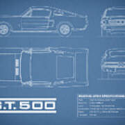 Shelby Mustang Gt500 Blueprint Poster