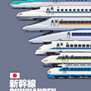 Shinkansen Bullet Train Evolution Grey Poster