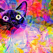 Siamese Cat With A Worried Expression - Colorful Irregular Tiles Mosaic Effect Poster