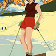 Skiing Girl At Cortina D' Ampezzo Poster