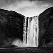 Skogafoss Waterfall In Iceland In Black And White Poster