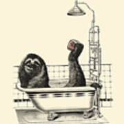 Sloth In Bathtub Taking A Shower Poster