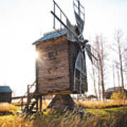Small Wooden Mill With Beautiful Sun Star Poster