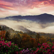 Smoky Mountains Overlook Blue Ridge Parkway Evening Colors Poster